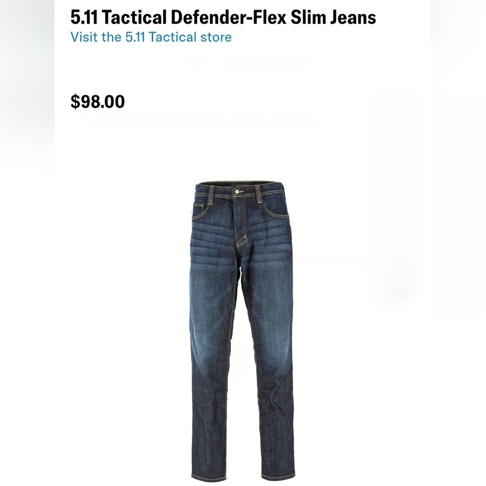 5.11 Tactical Classic Blue Denim Jeans Sz 34 X 29. Defender Flex Slim Jeans